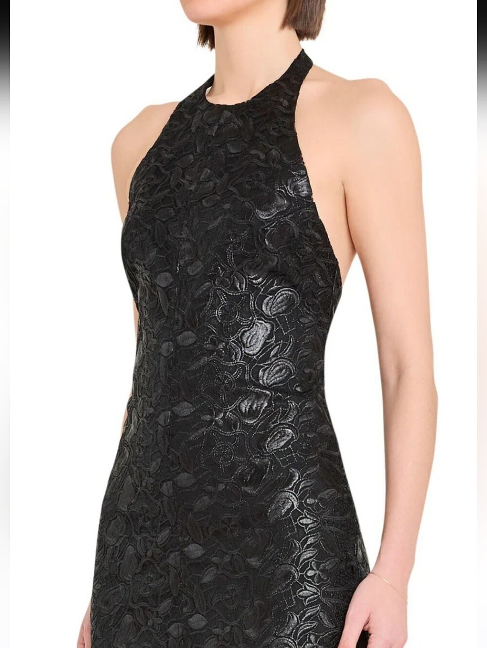 Amanda Uprichard beautiful Black lace  Embossed Halter Midi Dress size XS NWTS